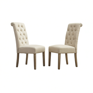 Juego de 2 Sillas de Comedor DB Habit Tufted Parsons, Color Bronceado, Madera Maciza, Estilo Minimalista para el Hogar - Product Image 1