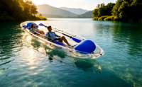 Kayak transparent tandem pour 2 personnes, fond transparent, canoë cristallin avec siège et pagaie pour les aventures en plein air