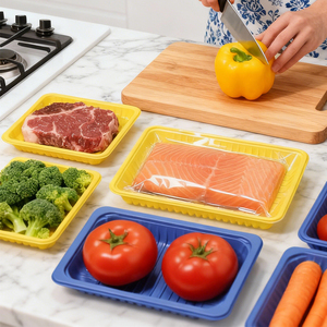 Barquette alimentaire jetable en PP bleu de qualité alimentaire, barquette d'emballage sous vide pour viande et fruits, pour supermarché, boucher - Product Image 1