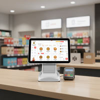 Système de point de vente tout-en-un 2025, écran double/simple, 15,6 + 14 pouces, tactile capacitif + imprimante 58 mm pour la commande de nourriture dans les food trucks/restaurants