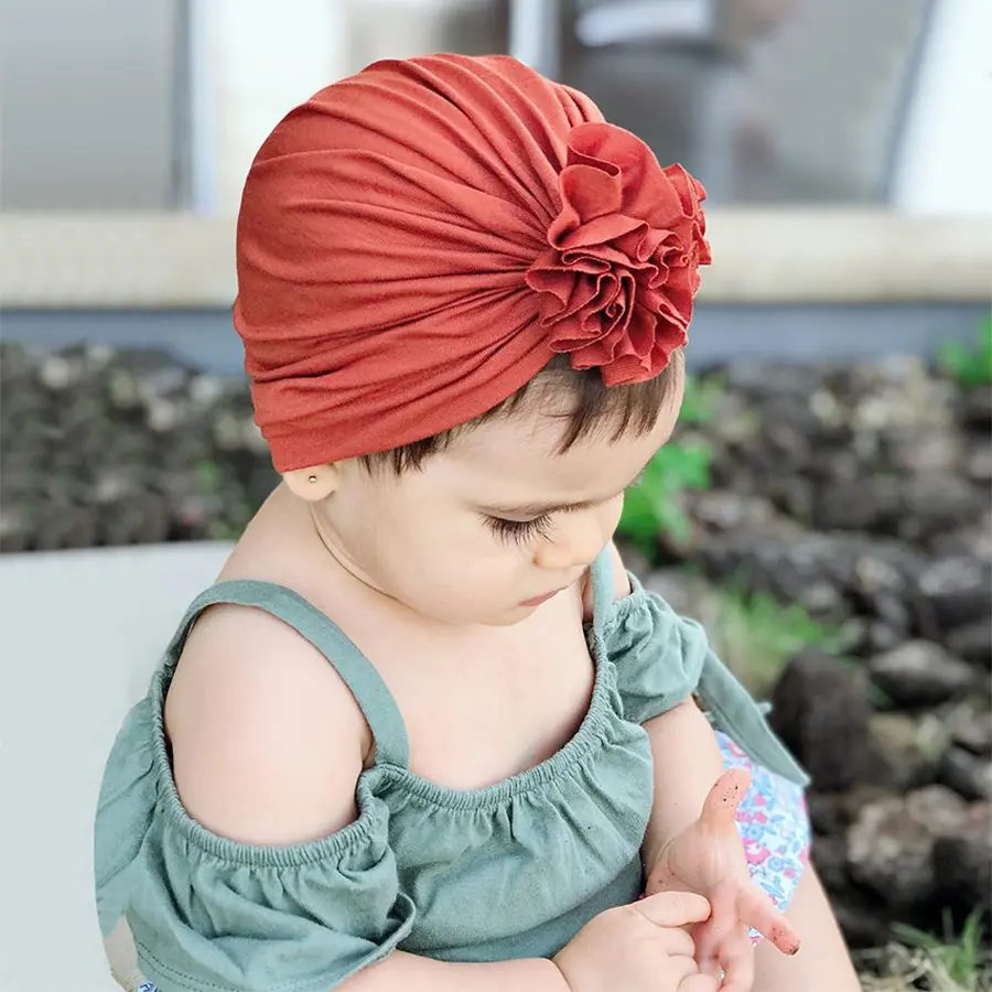 Turbante de algodón suave con flores para bebé, turbante para la cabeza, 16 colores, con flores