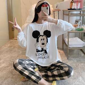 Conjunto de Pijamas de Primavera/Otoño para Mujer, Camiseta de Manga Larga con Dibujos Animados y Pantalones, Pijamas Holgados y Cómodos de Dos Piezas - Product Image 3