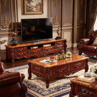 Ensemble meuble TV et table basse classique en bois massif de style européen avec plateau en marbre naturel, meuble de rangement pour salon, mobilier de maison en gros