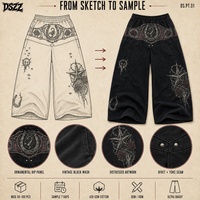 Pantalon de survêtement ultra ample 430GSM avec panneau latéral Thorn, imprimé métallique, effet vieilli, délavage vintage, rivets gunmetal, style streetwear, OEM ODM
