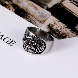 Retro Star <b>Titanium</b> Steel <b>Ring</b> Extra Wide Five Pointed Unisex Rock Style Jewelry SA977 - Product Image 3