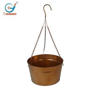 Vente en gros de pots à fleurs suspendus en cuivre galvanisé écologiques de 14 pouces de diamètre et de 4,4 gallons, en métal galvanisé pour la cour - Product Image 6