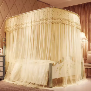 गुलाबी बैंगनी सफेद कढ़ाई फीता मच्छर नेट ने यू-आकार की सील रानी किंग आकार के बिस्तर वाले तम्बू के शीर्ष मच्छर जाल - Product Image 3