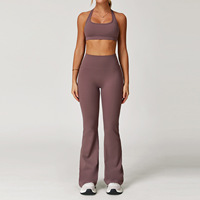 Ensemble de yoga pour femmes avec logo personnalisé, couleur unie, leggings de yoga taille haute avec vêtements de fitness à séchage rapide, ensemble de course