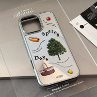 Coque de téléphone portable pour 15promax/16/17, motif végétal, design miroir électroplaqué, en PC, antichoc, pour pique-nique de printemps