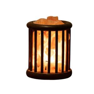 Lámpara de Sal del Himalaya con Diseño de Cesta de Madera Estilo Pirámide, Luz de Cristal de Roca Rosa, Lámpara Decorativa de Bienestar en Venta - Product Image 3