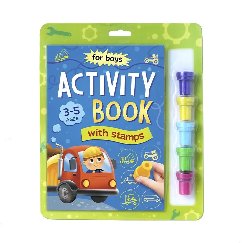 Buku Aktivitas untuk anak laki-laki dengan stempel pendidikan mobil menyenangkan 5 stempel dalam Set bulat multiwarna buku tempel DIY mainan kerajinan