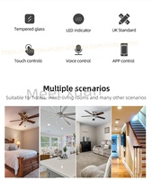 Interrupteur mural WiFi intelligent Tuya Smart Life 4 gangs pour ventilateur de plafond, contrôle de vitesse, moniteur de puissance, verre tactile, compatible Alexa