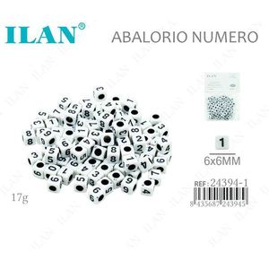 Perline Acriliche Bianche con Numeri Neri 6x6mm per Creazione di Gioielli - Product Image 1