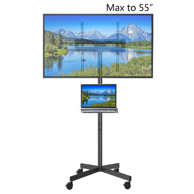Mobile Height Adjustable TV Cart Rolling Display TV Floor Stand with Wheels and Shelf for 32"-55" Inch LCD LED TVs MSD002RR