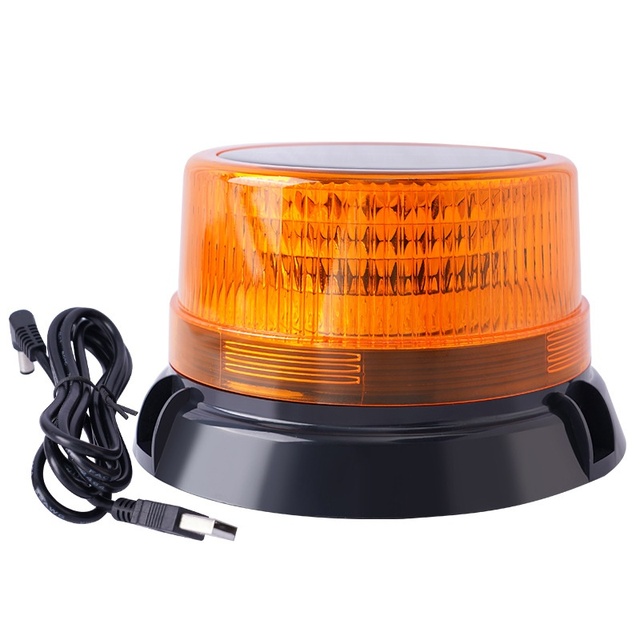 Solar-Powered LED Strobe Warning Light Magnet-Mounted Rotating Beacon with 150 Lumens 5V for Truck Forklift Emergency Vehicles