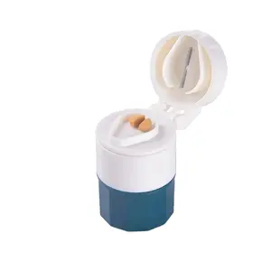 Wholesale Custom Promotional Plastic Mini Round Shape Medicine Case Cutter Portable Pill Box with Cutter