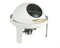 Calentador de Buffet QYING a Alcohol de 6L, Redondo, de Lujo, con Tapa Enrollable Blanca, de Acero Inoxidable 201, con Tapa de Vidrio