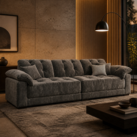 Canapé modulaire italien moderne à assise profonde, sectionnel en tissu capitonné, gris anthracite, mobilier de salon nuageux