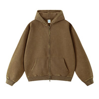 Sudadera con capucha retro lavada de 360 g con cremallera, gruesa, estilo urbano, de alta calidad, vintage, con cremallera, ropa exterior