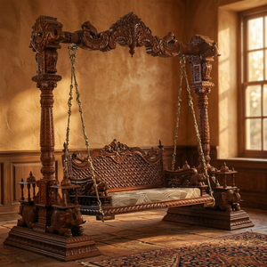 New Arrival Hand Carved Teak Wood Outdoor <b>Swing</b> Chair with Traditional Craftsmanship From Maharashtra INDIAN FABRICS - Product Image 5