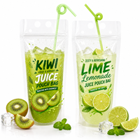 Sachets refermables personnalisés en PE de qualité alimentaire avec fermeture éclair transparente et trou pour paille, pour boissons énergisantes et bière