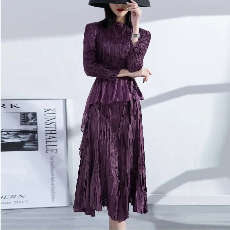 Online Shopping Korea Style Chiffon Long Weman Boutique Dresses Miyake Ledis Plus Size Party Dresses Women Evening Elegance