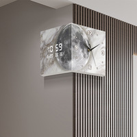 Horloge murale moderne Art Déco double face en acrylique transparent, alimentée par USB, silencieuse, avec affichage LED et veilleuse pour salon