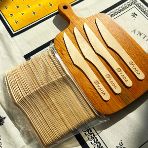 Yada f Series 160mm dùng một lần phân hủy sinh học bằng gỗ thiết lập dao kéo với bạch dương gỗ muỗng nĩa Knife Kit - Product Image 2