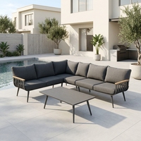 Ensemble de canapé d'angle extérieur en aluminium en forme de L avec table basse, mobilier de salon moderne pour patio, jardin, cour, terrasse, hôtel, parc