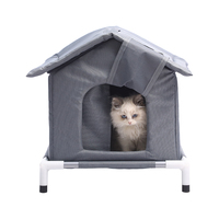 Parc de jeu durable pour animaux de compagnie, intérieur/extérieur, avec niche surélevée pour chat, clôture en maille détachable pour chatons, portable pour petits animaux