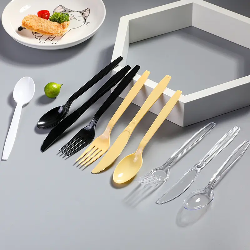 Set Ps Disposable Plastic Spoon and Fork Disposable Transparent Packaging Plastic Cutlery Set with Knife, Fork, Spoon