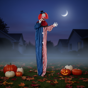 Décoration d'Halloween extérieure géante de clown animatronique de 1,80 m avec yeux lumineux activés par le son et la mouvement, décor gonflable pour jardin - Product Image 2