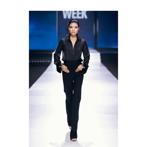 Gran oferta de pantalones informales para mujer, etiquetas personalizadas en blanco y negro, pantalón acampanado Nina, tela de alta calidad, Enzo, fabricante Original de Vietnam - Product Image 1