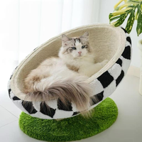 Niche pour chat ronde en sisal, en forme de bol, pour intérieur, adorable abri fermé pour animaux de compagnie, style dessin animé