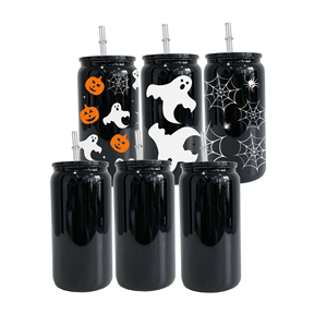 Prêt à expédier : Gobelet en verre noir de 16 oz pour transfert DTF UV, entrepôt USA, en borosilicate, avec paille en plastique transparente - Product Image 4