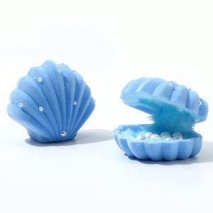 Blue Velvet <b>Earring</b> <b>Box</b> Pearl Shell Shaped <b>Gift</b> <b>Box</b> for Jewelry Pendant Pearl Rings - Product Image 6