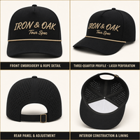 Casquette noire 5 panneaux en corde avec trous découpés au laser, logo personnalisé, cordon tressé, finition mate, non structurée, pour course à pied, sport, performance, marathon
