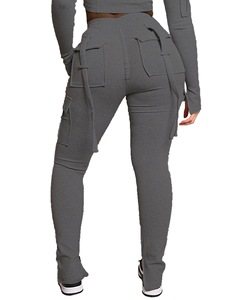 Conyson New Design Cargo Pant Ladies Casual Drawstring <strong>Split</strong> <strong>Trouser</strong> Woman Clothes Polyester Pants With Pocket Women <strong>Trousers</strong> - Product Image 4