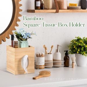 <b>Bamboo</b> tissue box lid with storage tray, square tissue storage box for bathroom, bedroom, dining <b>table</b>, office desktop. - Product Image 4