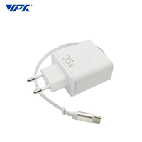 Chargeur mural rétractable GaN 65W PD, chargeur USB C rapide avec câble Type-C rétractable pour téléphone, ordinateur portable, tablette