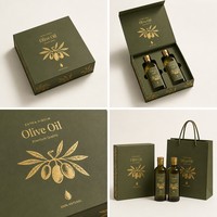 Boîte cadeau personnalisée pour huile d'olive, double bouteille, boîte rigide vert olive avec branche d'olivier dorée en feuille d'aluminium, emballage haut de gamme pour huile d'olive