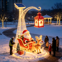 Décoration de Noël en fibre de verre, traîneau du Père Noël et rennes, lanterne solaire LED en acier inoxydable