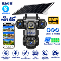 Caméra solaire CCTV ESOE V380 Pro 4G Sim Wifi, 3 objectifs, 6MP, audio bidirectionnel, vision nocturne couleur, H.265, pour extérieur