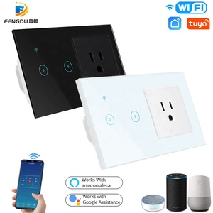 Prise électrique standard américaine, interrupteur mural intelligent sans fil Tuya, 2 gang, 2200W, commande de lumière WiFi, écran tactile - Product Image 2