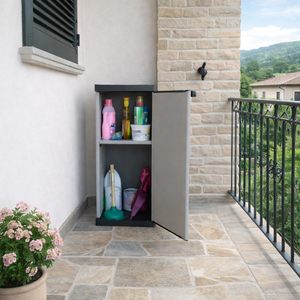 Low 1-door Cabinet Grey Resin 34x38.5x85 Cm Multipurpose Unit With 2 Adjustable <b>Shelves</b> And Feet - Product Image 6