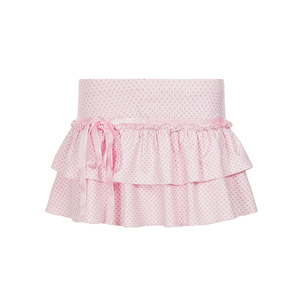 Falda de pastel con volantes y lunares estilo dulce y femenino para mujer – Falda midi de color liso con corte en A y pantalón corto incorporado - Product Image 6
