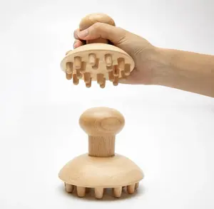 蘑菇形定制激光雕刻标志身体杯按摩工具木疗按摩棒天然山毛榉手柄