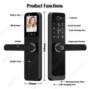 Home Electronics Biometric Fingerprint Combination Smart Door Lock With Camera Tuya Wifi App Digital Lock Key Card Door Lock