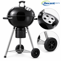 Pemanggang BBQ Arang dengan Tutup Hitam Mengkilap, Termometer, Ventilasi Udara, Penampung Abu, Roda, dan Penyangga Tripod