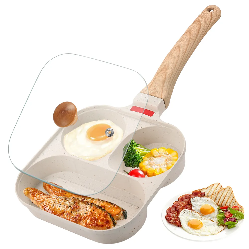 Сковорода для яиц, обжаренная с крышкой, с антипригарным покрытием, 3 секции, форма для блинов, разделенная на завтрак